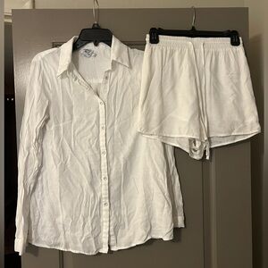 Princess Polly White Button Down Shirt with shorts set